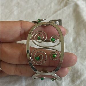 Stylish Silver and Green Swirl Bracelet